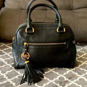Michael Kors Black Leather Satchel with Gold Accents